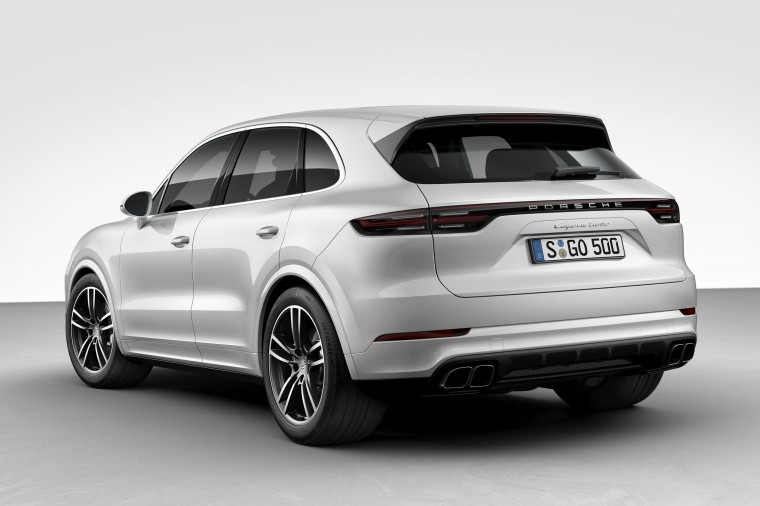 2019 Porsche Cayenne Turbo AWD in White from a rear left three-quarter view